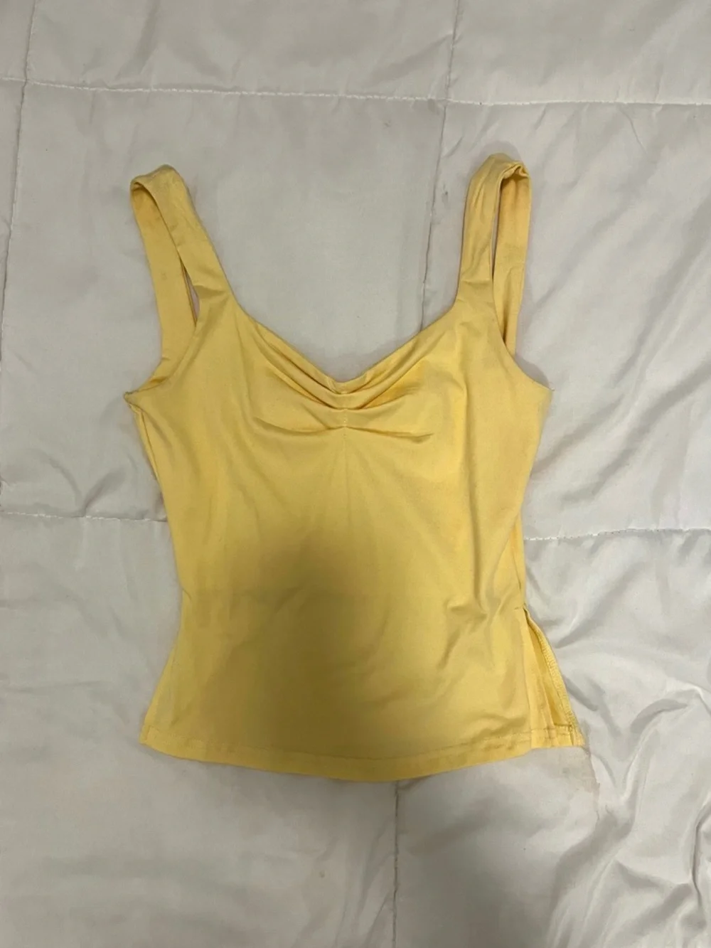 Butter Yellow Ruched Bust Tank Top, Size Small - Picture 2 of 2